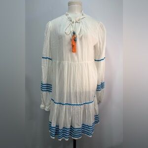 Blue Island White & Blue Rickrack Boho Beach Coverup Dress Size Small